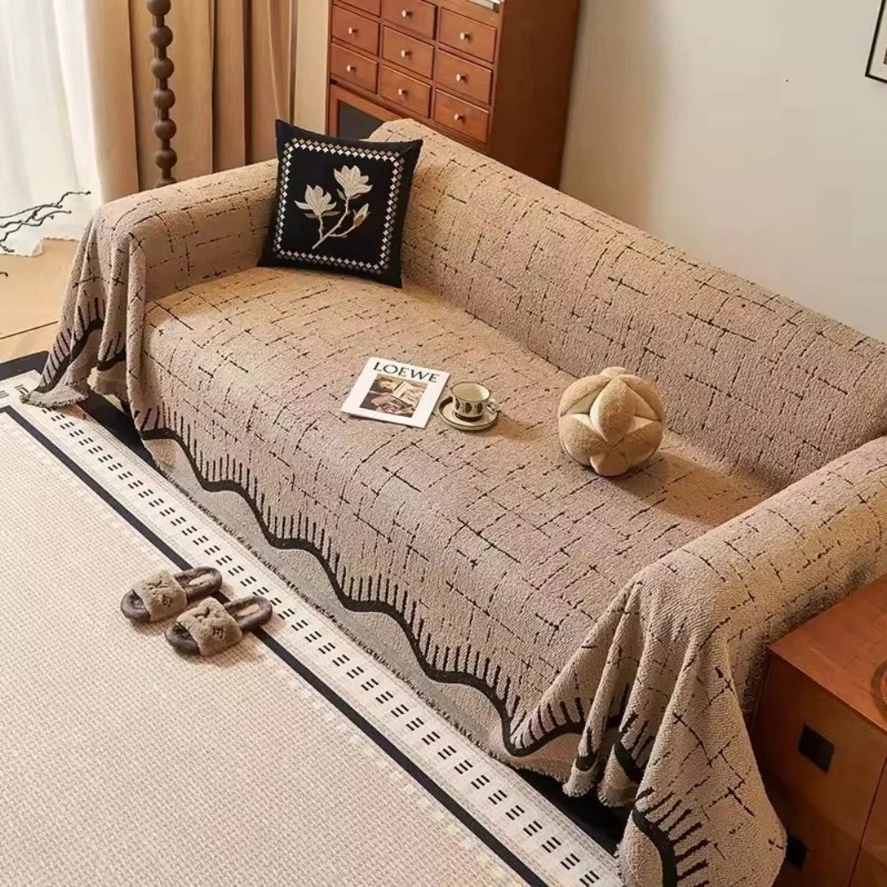 Sofa Cover Microfiber Blend Fringed Washable