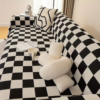 Sofa Cover Microfiber Chenille Pet-Friendly Checkerboard Pattern