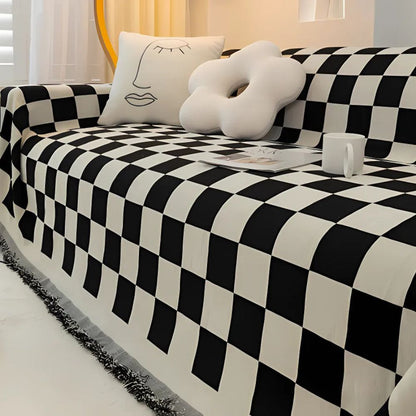 Sofa Cover Microfiber Chenille Pet-Friendly Checkerboard Pattern