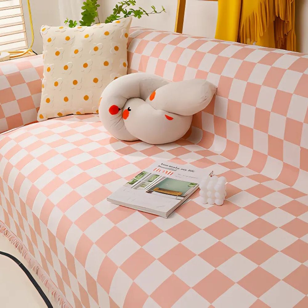 Sofa Cover Microfiber Chenille Pet-Friendly Checkerboard Pattern