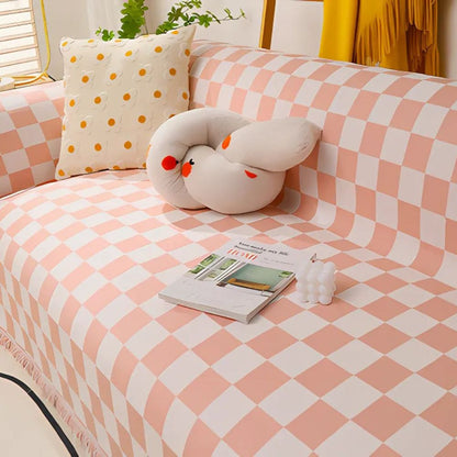 Sofa Cover Microfiber Chenille Pet-Friendly Checkerboard Pattern