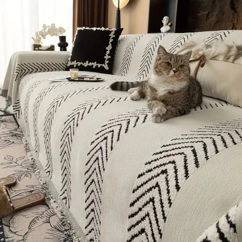Sofa Cover Microfiber Chevron Geometric Print Machine Washable