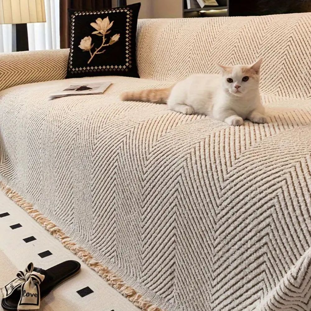 Sofa Cover Microfiber Herringbone Water-Resistant & Non-Slip