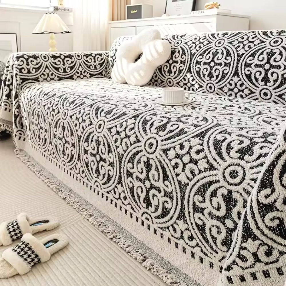 Sofa Cover Microfiber Jacquard Tassel Trim
