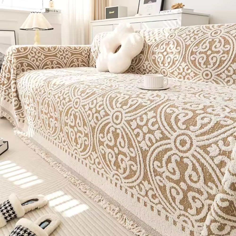 Sofa Cover Microfiber Jacquard Tassel Trim