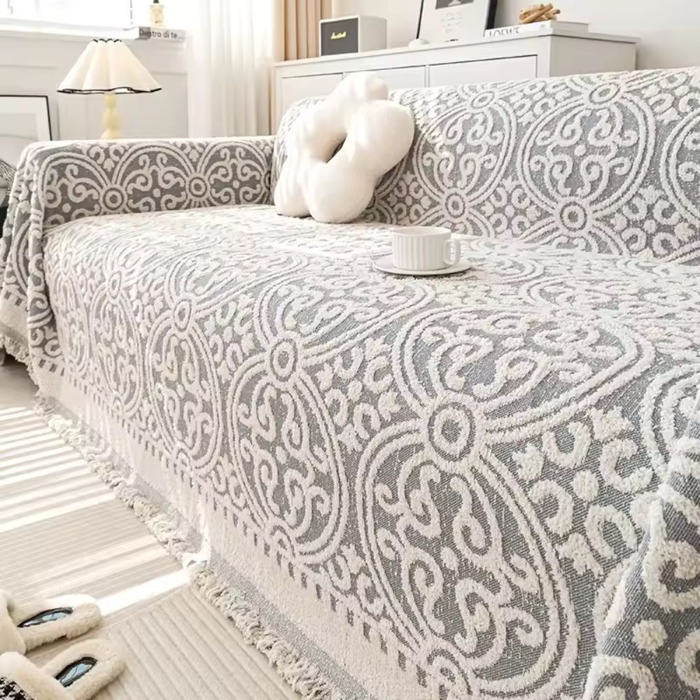 Sofa Cover Microfiber Jacquard Tassel Trim