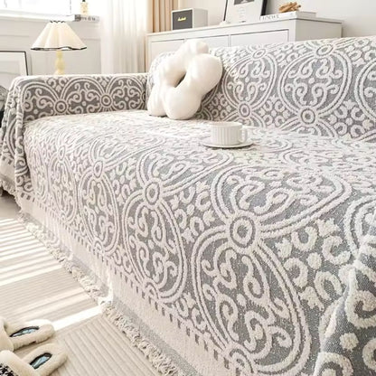 Sofa Cover Microfiber Jacquard Tassel Trim