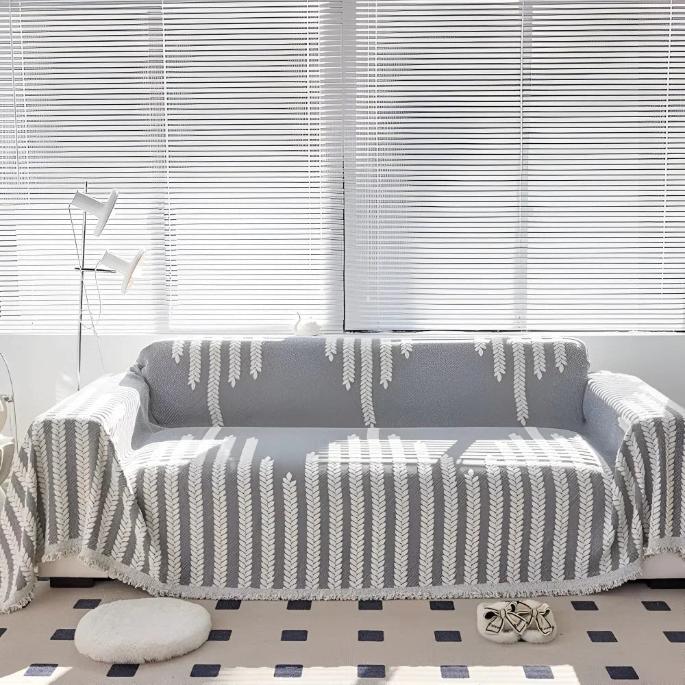 Sofa Cover Microfiber Leaf Pattern & Fringed Edge
