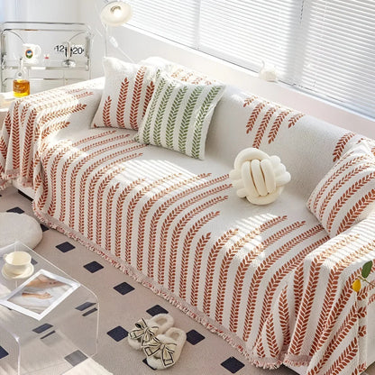 Sofa Cover Microfiber Leaf Pattern & Fringed Edge