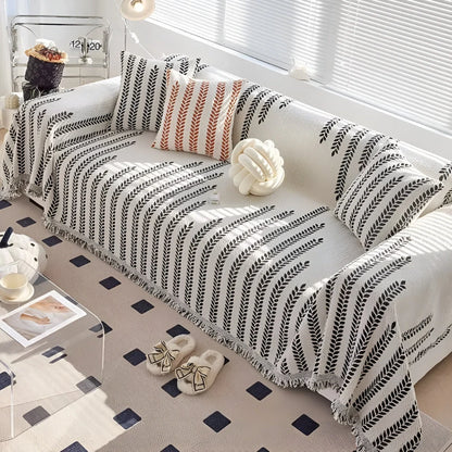Sofa Cover Microfiber Leaf Pattern & Fringed Edge