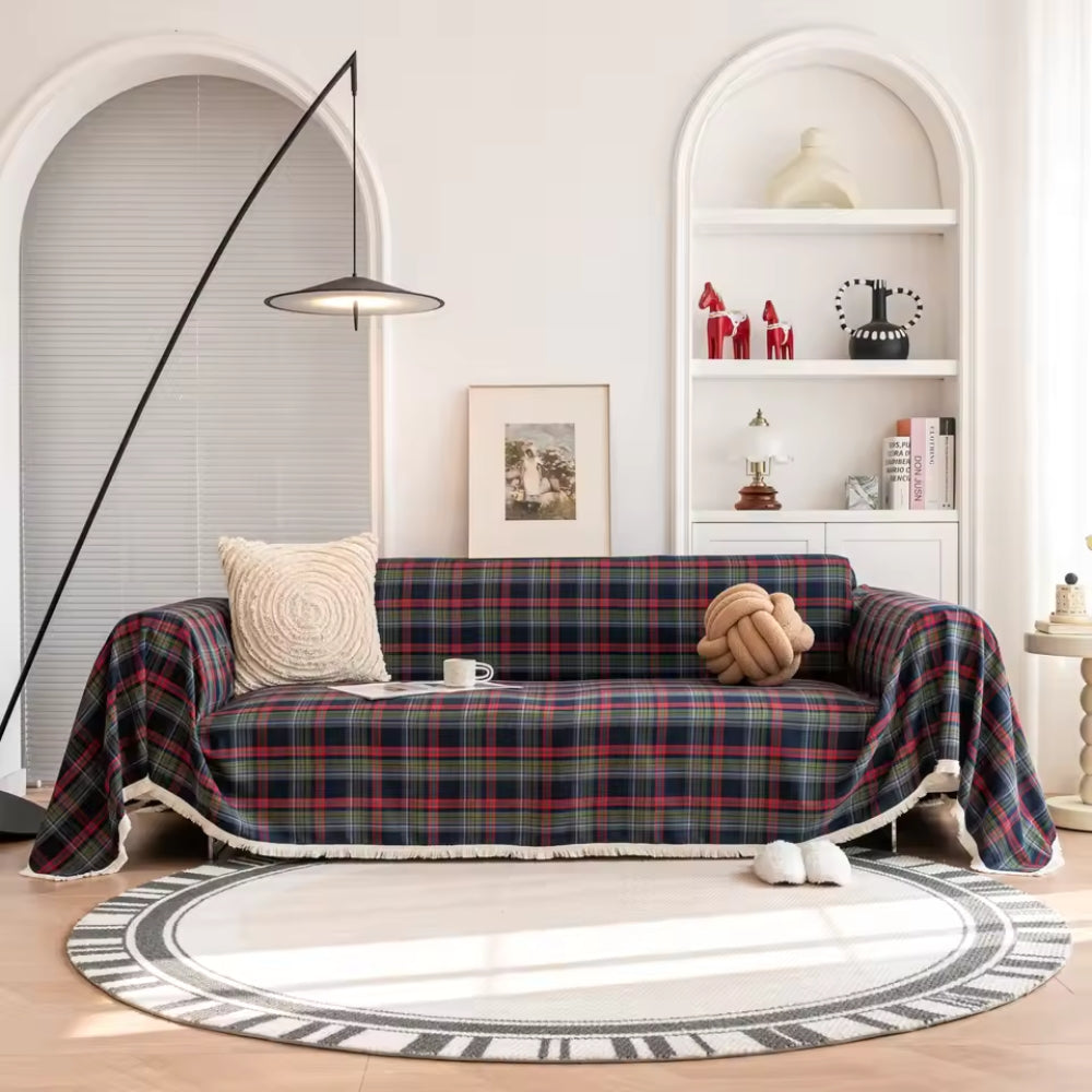 Sofa Cover Microfiber Plaid Machine Washable Fade-Resistant