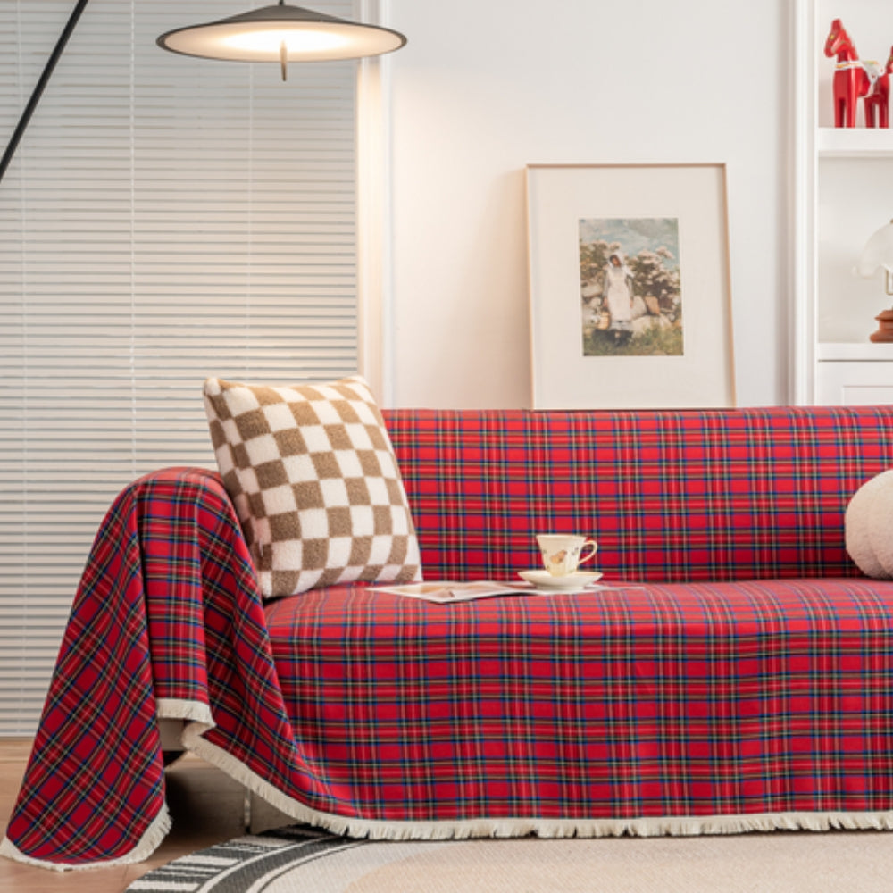 Sofa Cover Microfiber Plaid Machine Washable Fade-Resistant