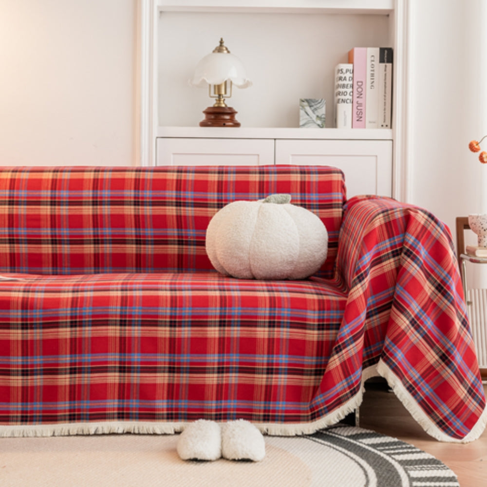 Sofa Cover Microfiber Plaid Machine Washable Fade-Resistant