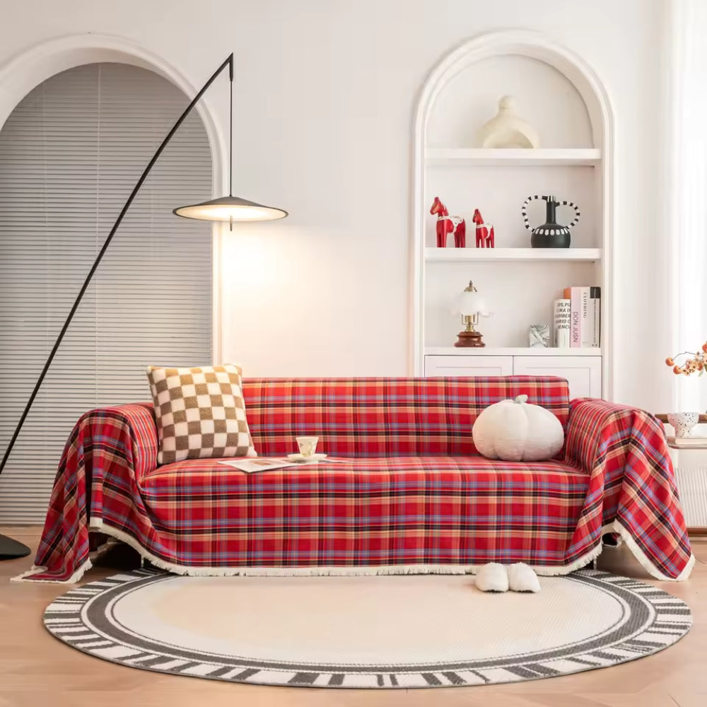 Sofa Cover Microfiber Plaid Machine Washable Fade-Resistant