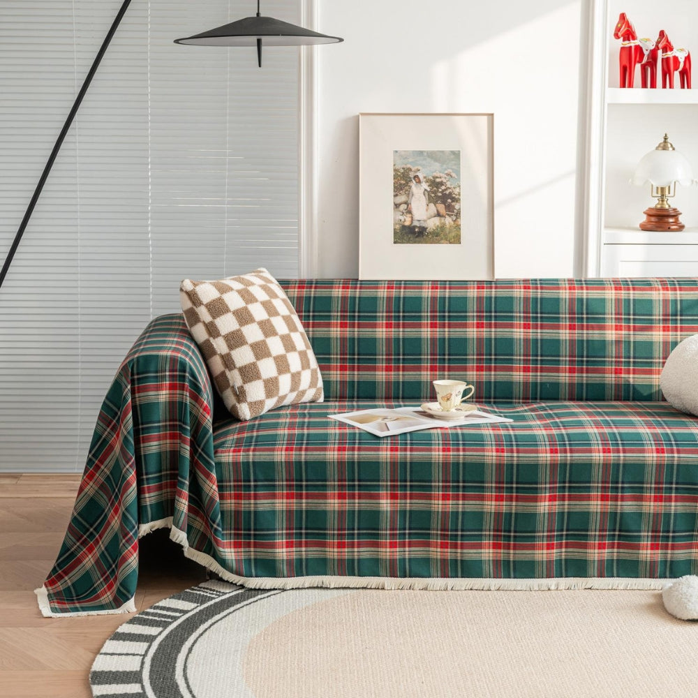 Sofa Cover Microfiber Plaid Machine Washable Fade-Resistant
