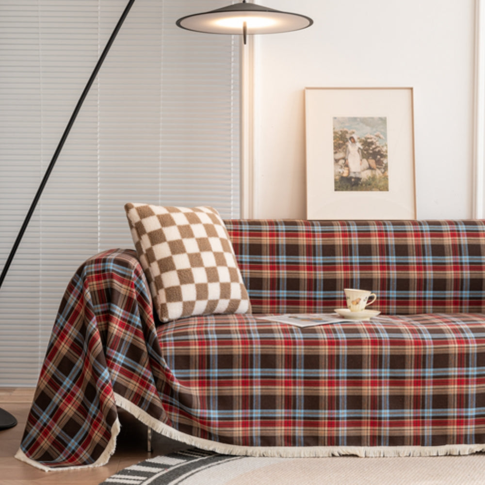 Sofa Cover Microfiber Plaid Machine Washable Fade-Resistant