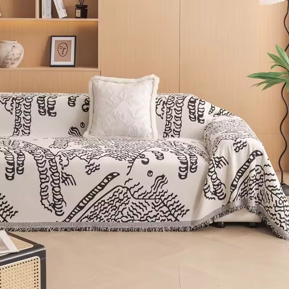 Sofa Cover Nature Sketch Reversible Microfiber Blend
