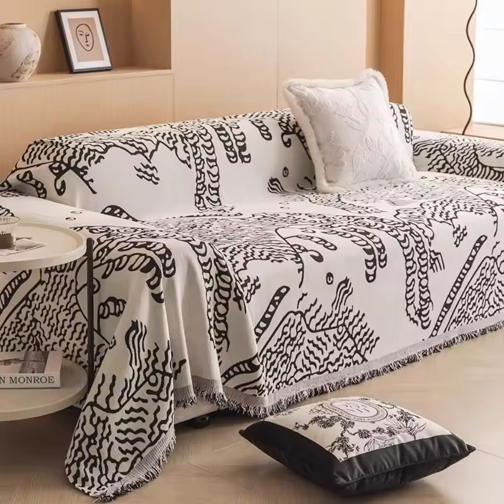 Sofa Cover Nature Sketch Reversible Microfiber Blend