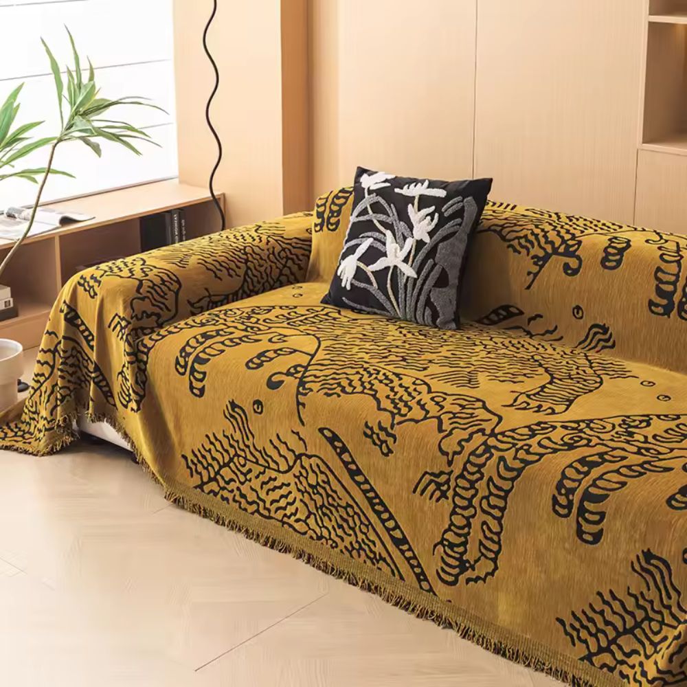 Sofa Cover Nature Sketch Reversible Microfiber Blend
