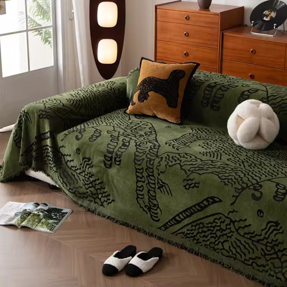 Sofa Cover Nature Sketch Reversible Microfiber Blend