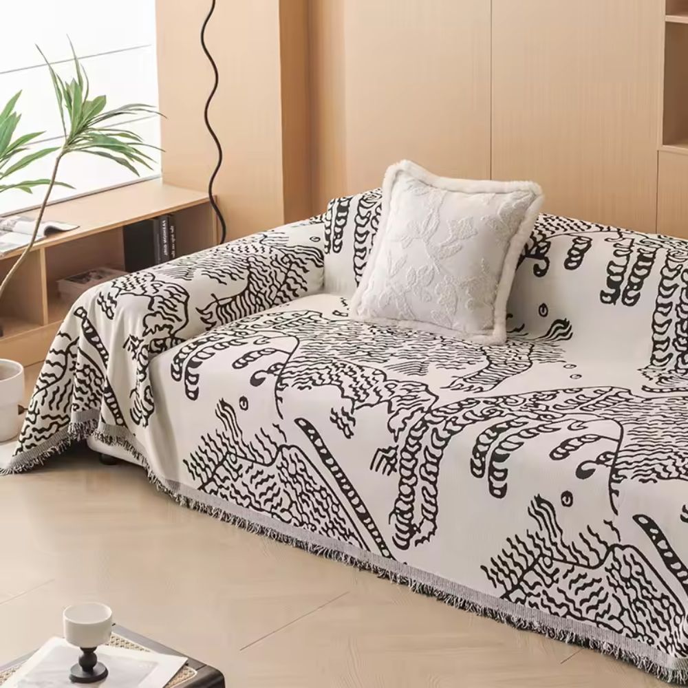 Sofa Cover Nature Sketch Reversible Microfiber Blend