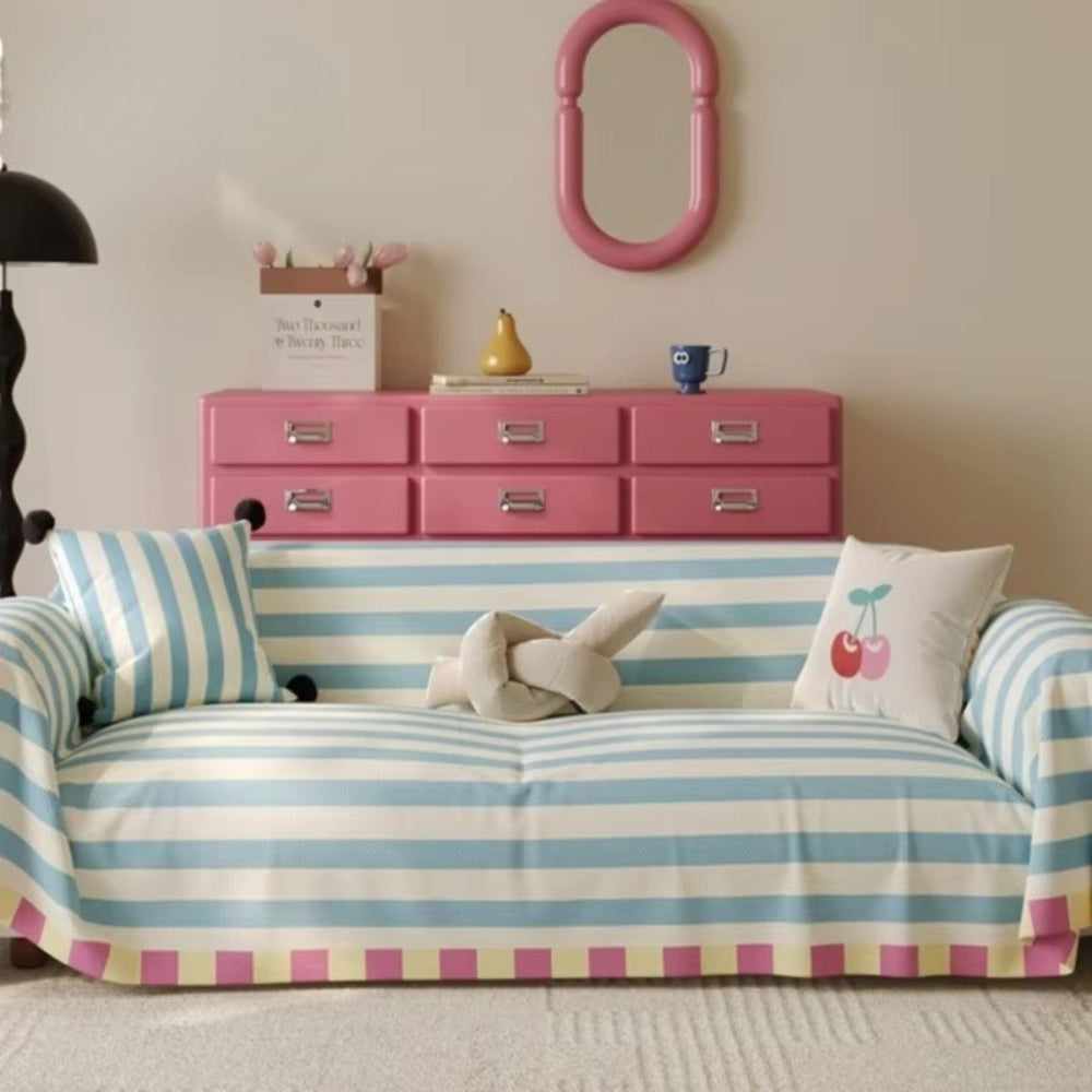 Sofa Cover Pastel Striped Microfiber Machine Washable