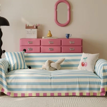 Sofa Cover Pastel Striped Microfiber Machine Washable