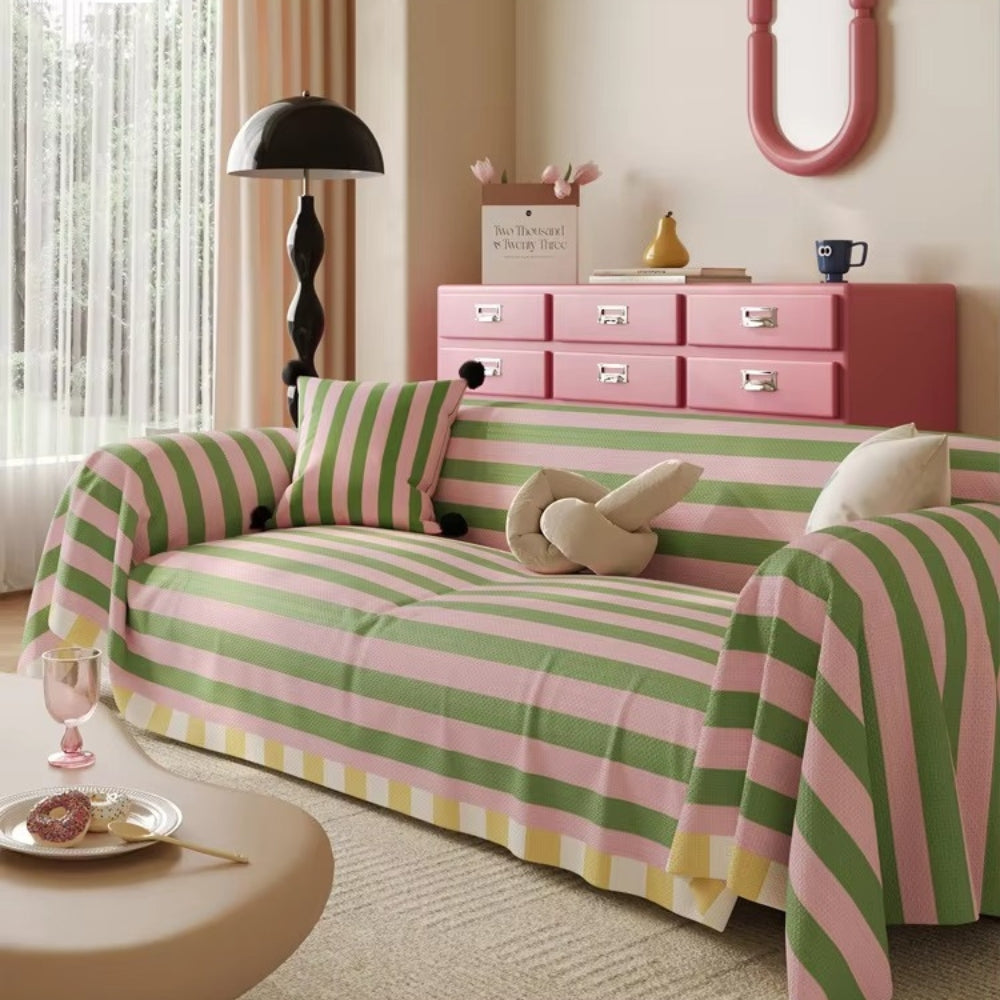 Sofa Cover Pastel Striped Microfiber Machine Washable