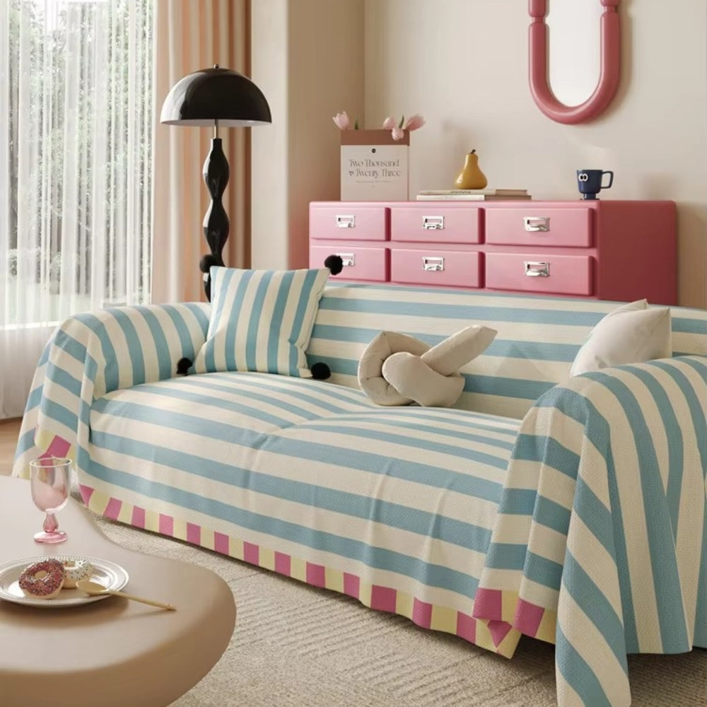 Sofa Cover Pastel Striped Microfiber Machine Washable