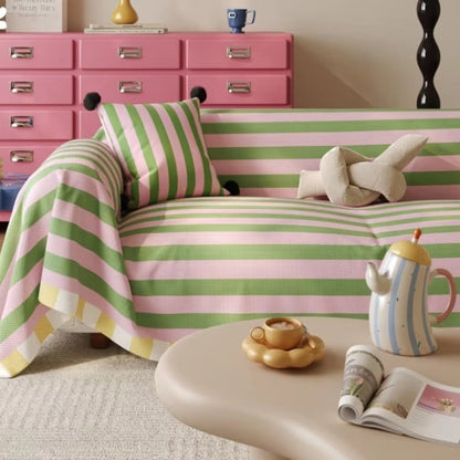 Sofa Cover Pastel Striped Microfiber Machine Washable