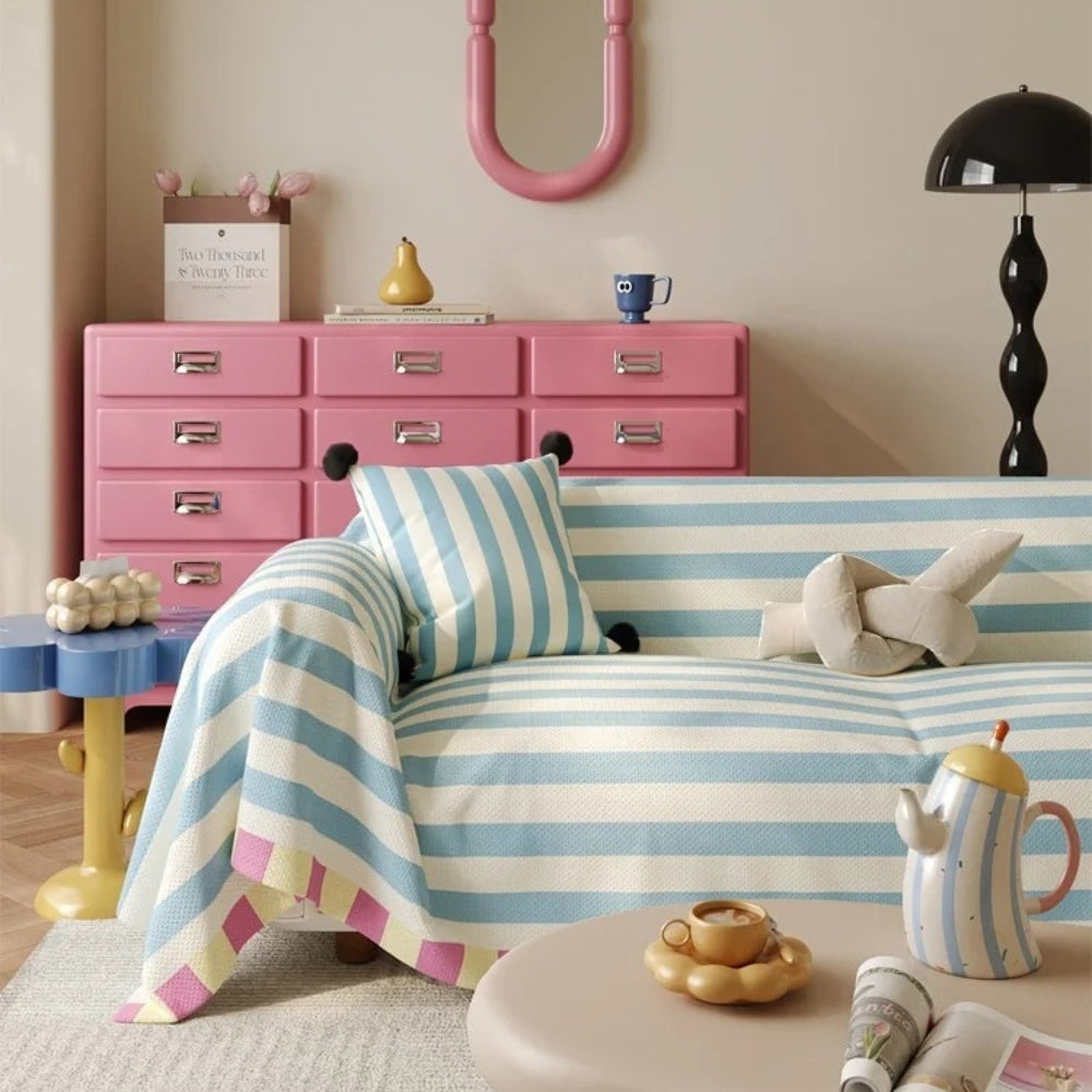 Sofa Cover Pastel Striped Microfiber Machine Washable