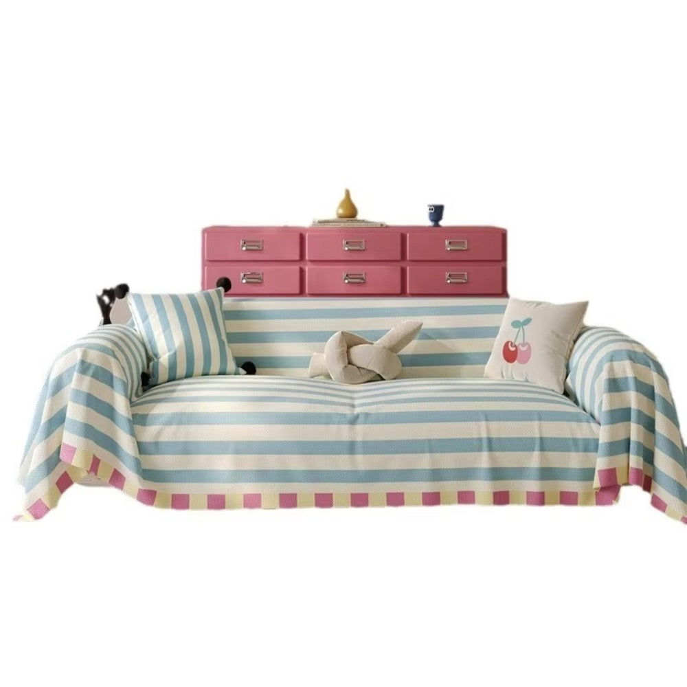 Sofa Cover Pastel Striped Microfiber Machine Washable