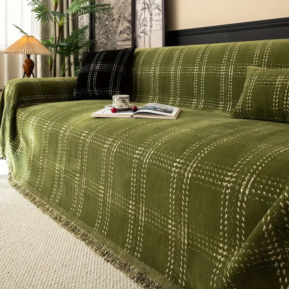 Sofa Cover Plaid Chenille Anti-Slip & Machine Washable