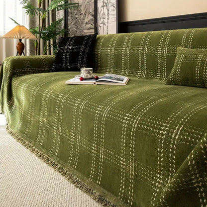 Sofa Cover Plaid Chenille Anti-Slip & Machine Washable