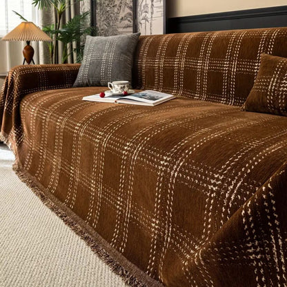 Sofa Cover Plaid Chenille Anti-Slip & Machine Washable
