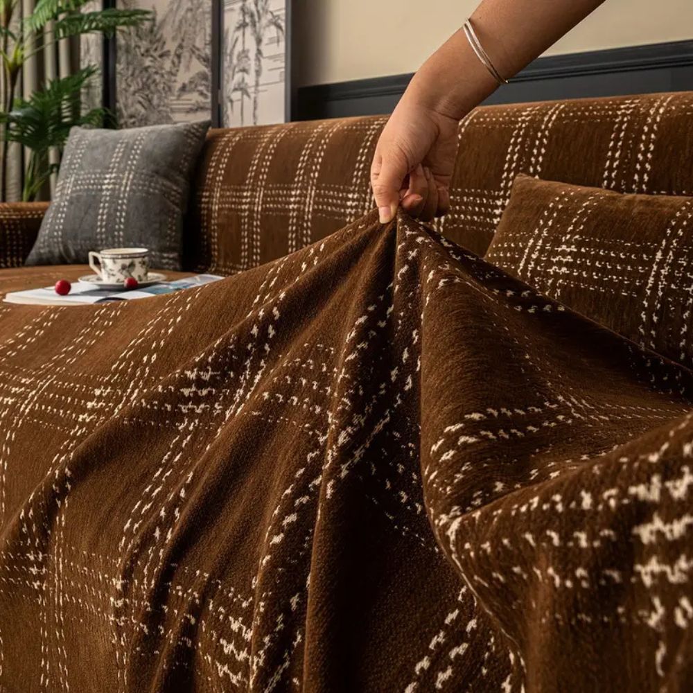 Sofa Cover Plaid Chenille Anti-Slip & Machine Washable