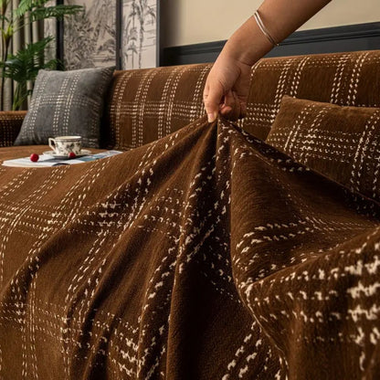 Sofa Cover Plaid Chenille Anti-Slip & Machine Washable