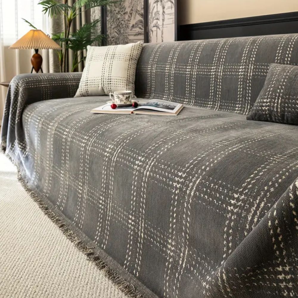 Sofa Cover Plaid Chenille Anti-Slip & Machine Washable