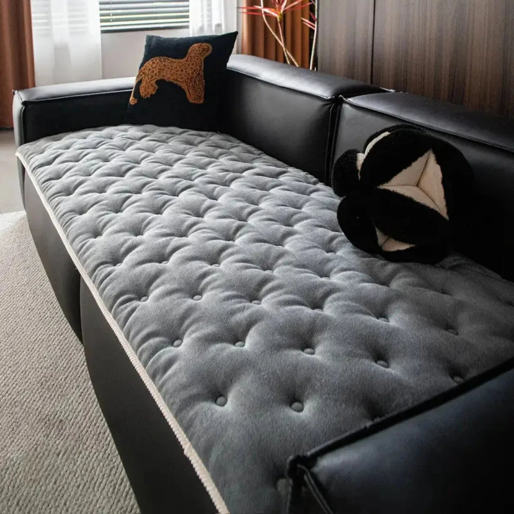 Sofa Cover Plush Button-Tufted Microfiber
