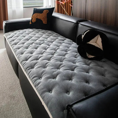 Sofa Cover Plush Button-Tufted Microfiber
