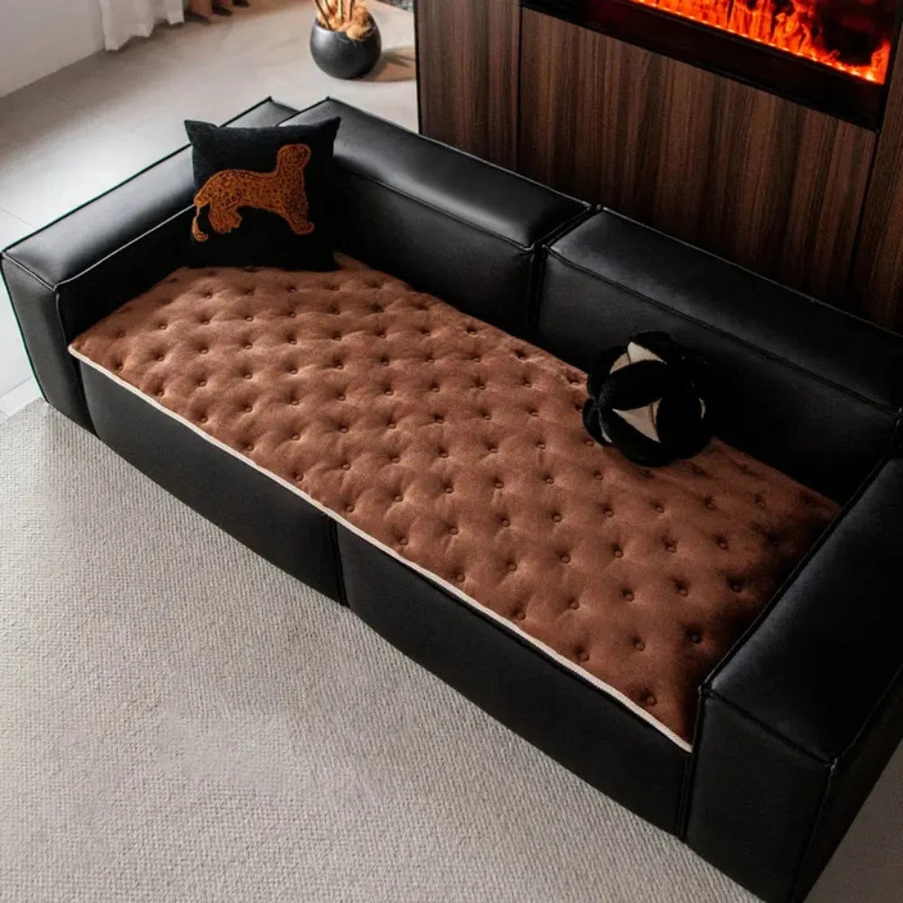 Sofa Cover Plush Button-Tufted Microfiber