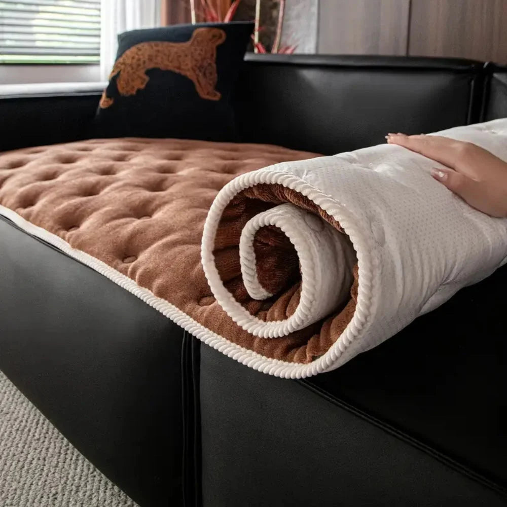 Sofa Cover Plush Button-Tufted Microfiber