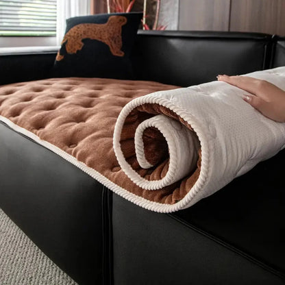 Sofa Cover Plush Button-Tufted Microfiber