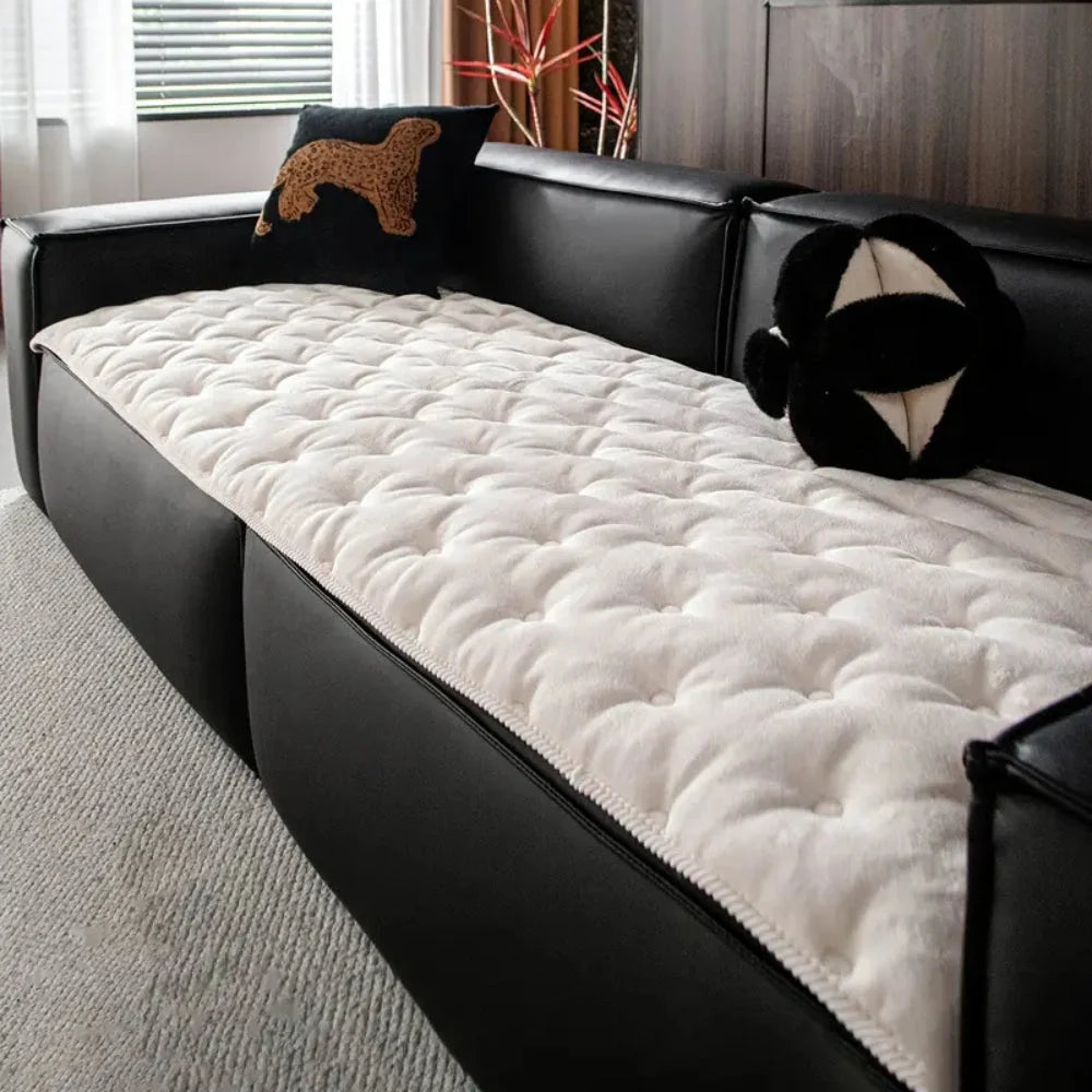Sofa Cover Plush Button-Tufted Microfiber