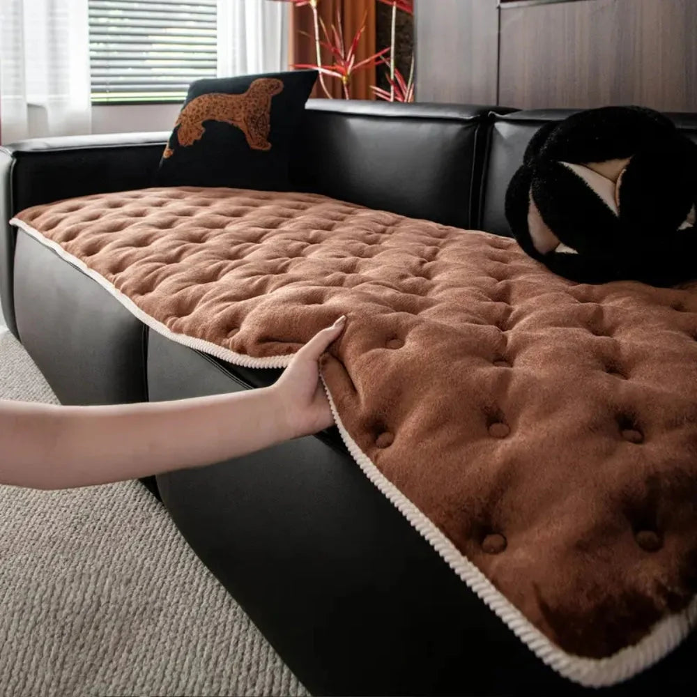 Sofa Cover Plush Button-Tufted Microfiber