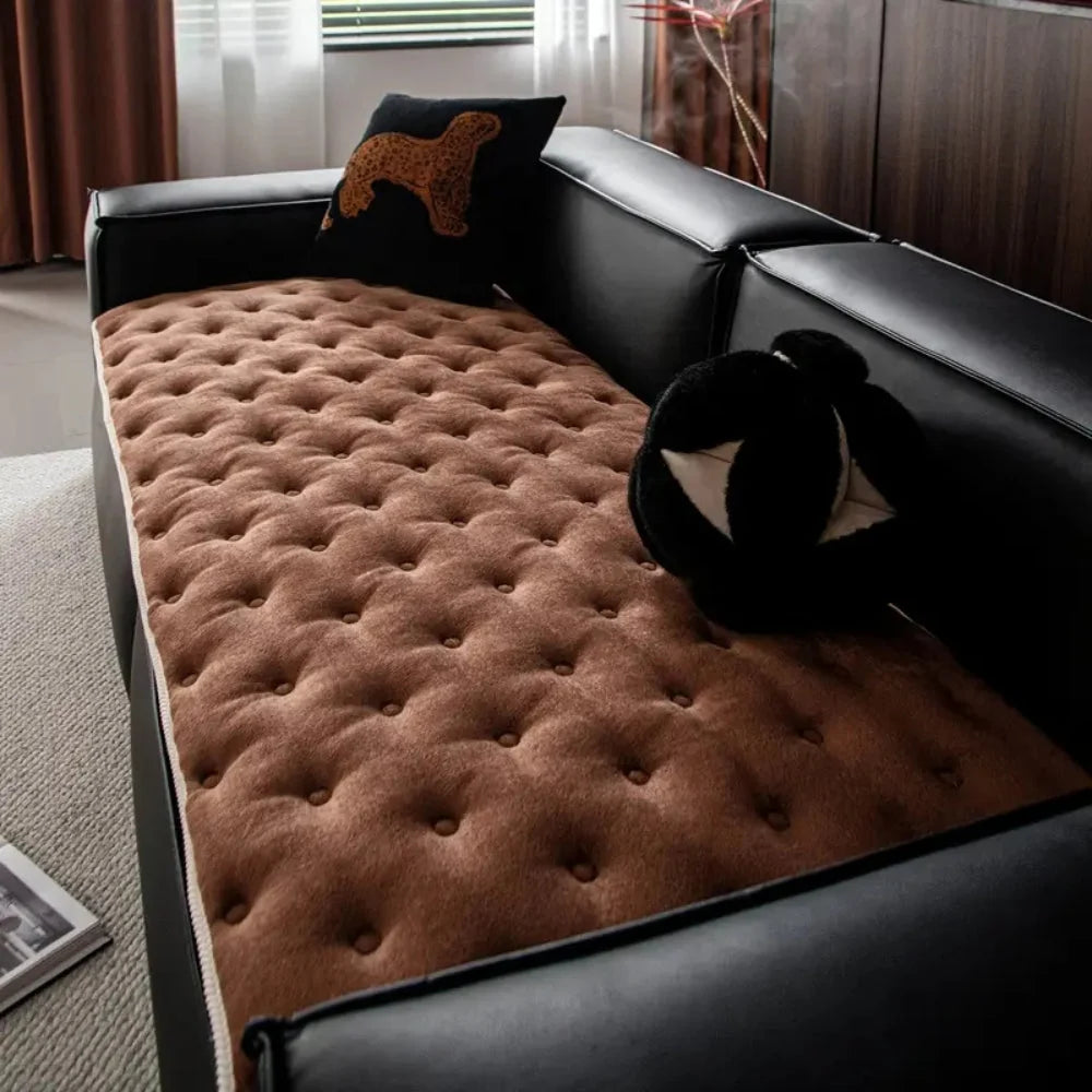 Sofa Cover Plush Button-Tufted Microfiber