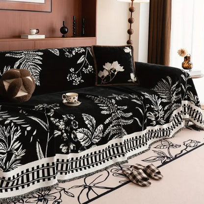Sofa Cover Plush Chenille Botanical Floral