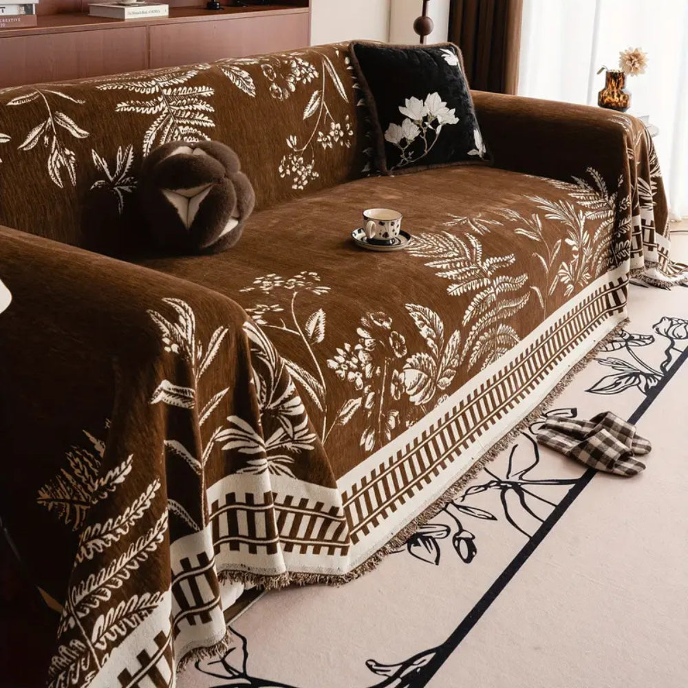 Sofa Cover Plush Chenille Botanical Floral
