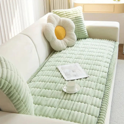 Sofa Cover Plush Flannel Anti-Slip Backing Machine Washable