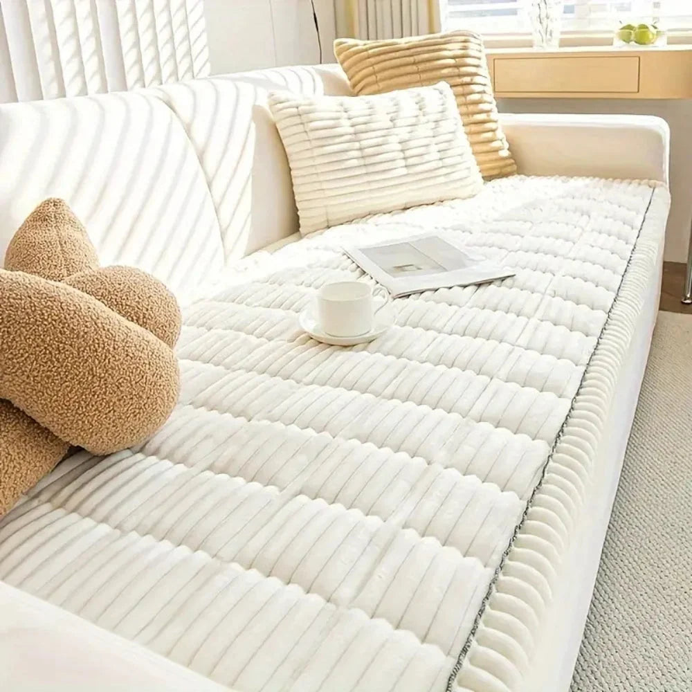 Sofa Cover Plush Flannel Anti-Slip Backing Machine Washable